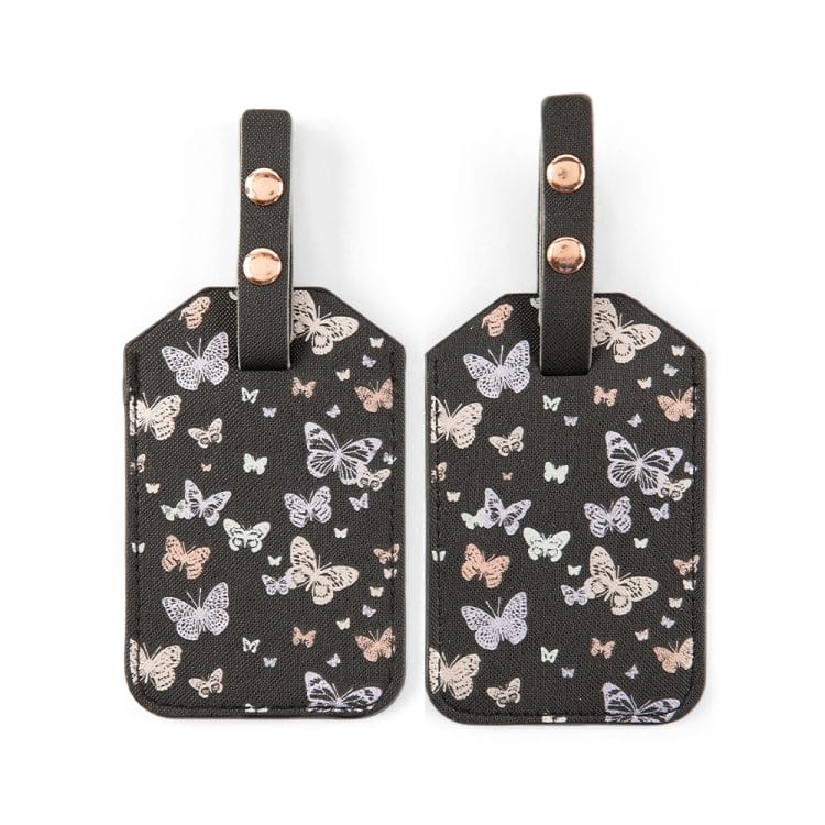 2PC Black Luggage Tags - Metallic Butterflies