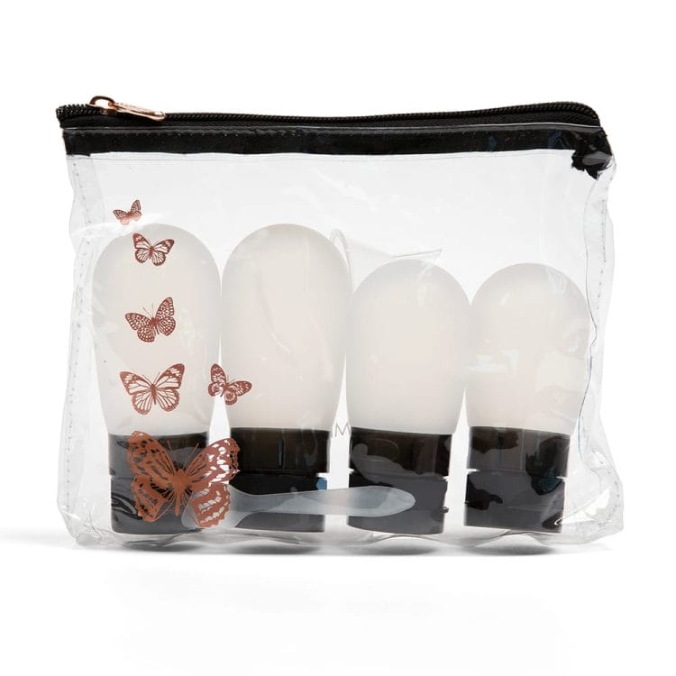 8PC Silicone Travel Bottle Set - Metallic Butterflies