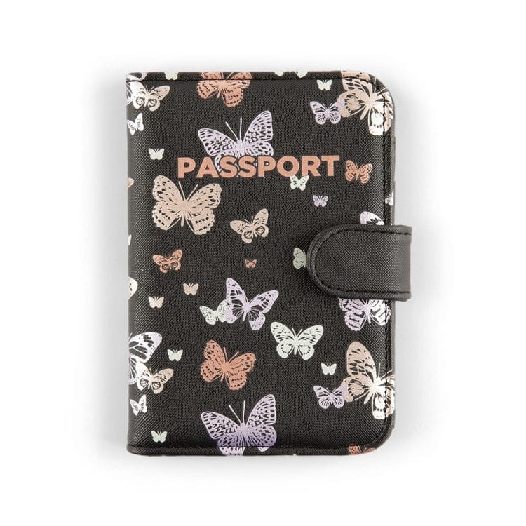 Black Passport Case - Metallic Butterflies