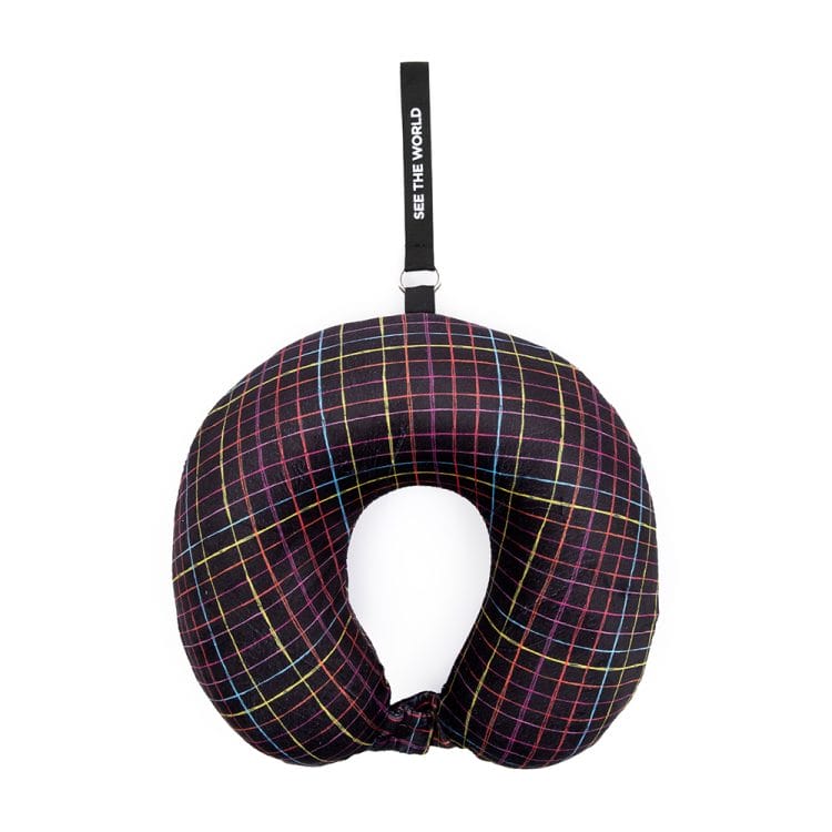 Black Travel Neck Pillow - Rainbow Grid