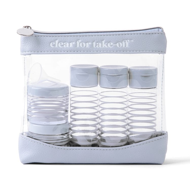 9PC Slate Blue Cylinder Travel Bottle Set