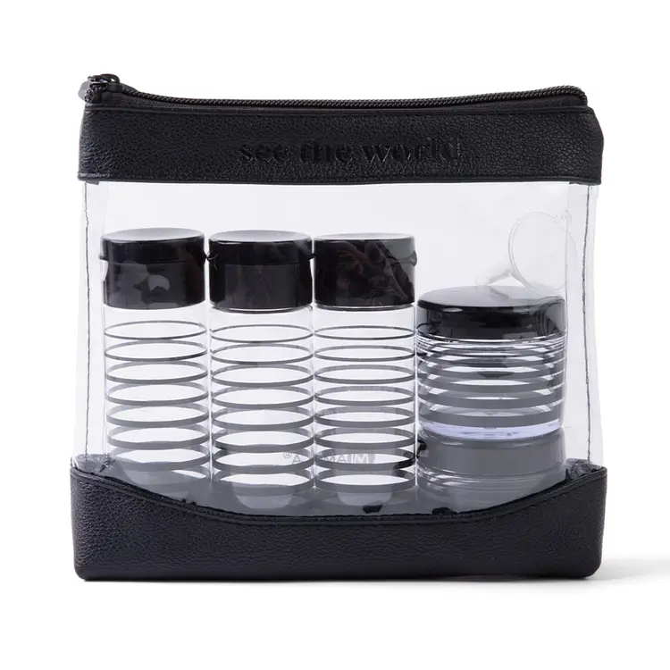 9PC Black Stripe Cylinder Travel Bottle Set
